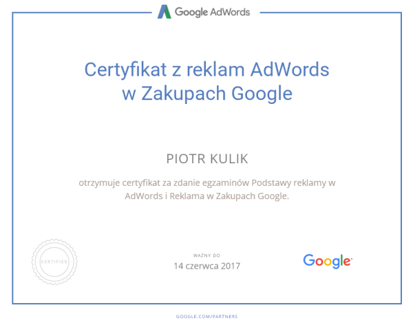 Certyfikat Google AdWords