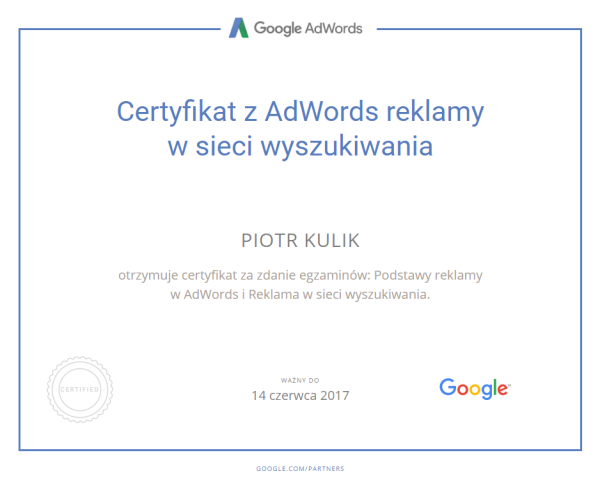 Certyfikat Google AdWords