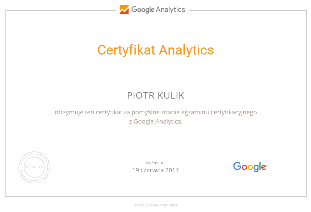 Certyfikat Google Analytics